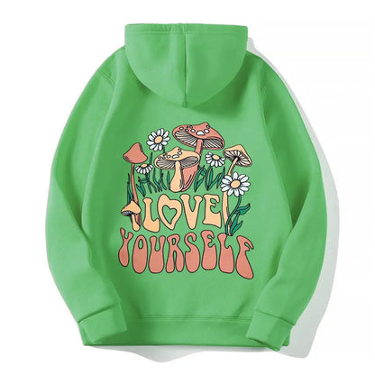 Plus Size Loose Mushroom Slogan Hoodie - InsPrint