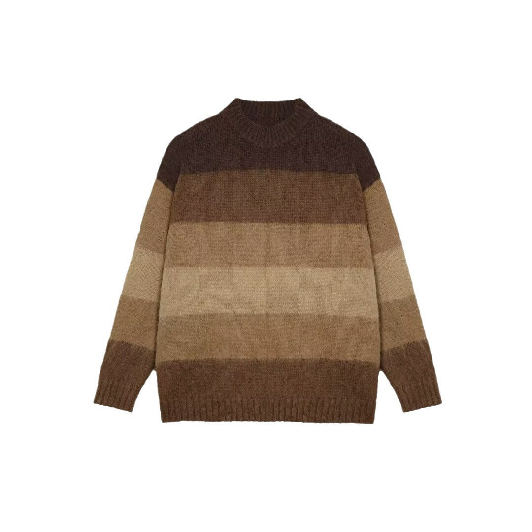 Men's Idle Style Vintage Brown Striped Loose Sweater CJWY1912078