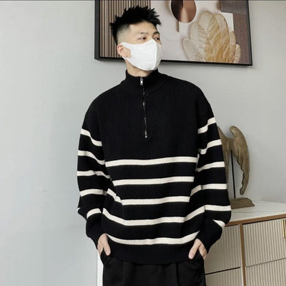 High-grade Horizontal Striped Simple Stand-up Collar Sweater CJWY1912078