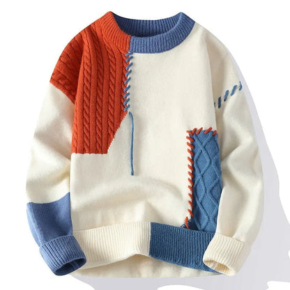 Sweater Men's American Retro Color Contrast Patchwork - InsPrint