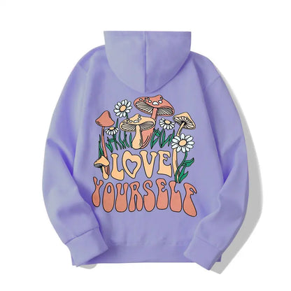 Plus Size Loose Mushroom Slogan Hoodie - InsPrint