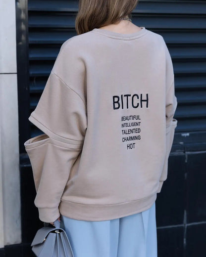 Round Neck Printed Loose Sweatshirt Women - InsPrint