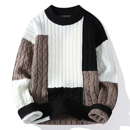 Men's Crew Neck Pullover Sweater Color Contrast Patchwork - InsPrint  - Men's Crew Neck Pullover Sweater Color Contrast Patchwork - InsPrint -  - #tag1# - Men's Crew Neck Pullover Sweater Color Contrast Patchwork - InsPrint