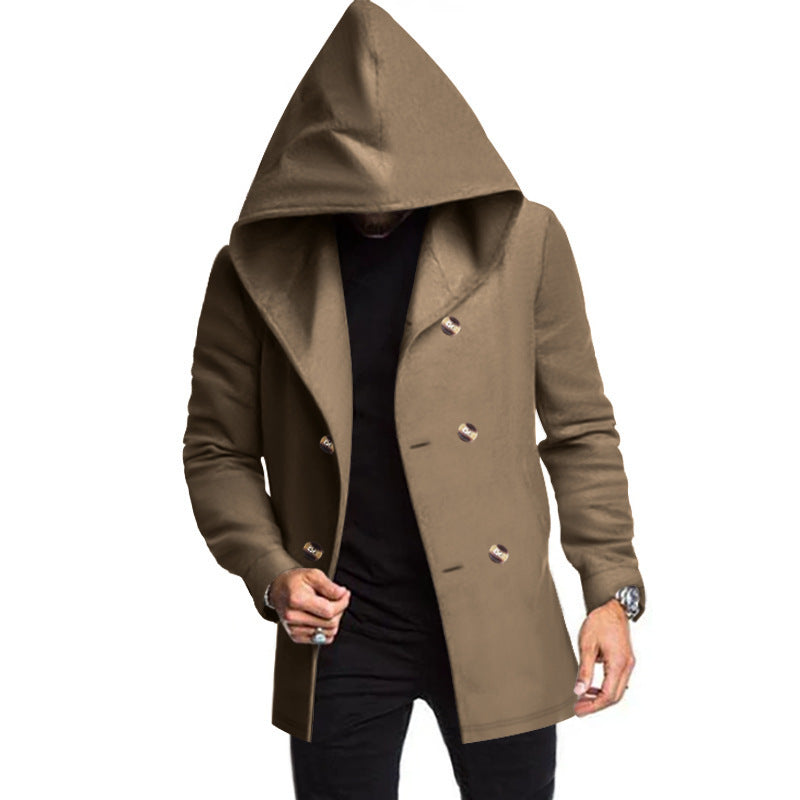 Men's Mid-length Slim Trench Coat Hooded Solid Color jacket - InsPrint  - Men's Mid-length Slim Trench Coat Hooded Solid Color jacket - InsPrint -  - #tag1# - 