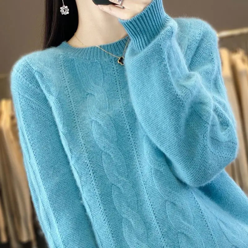 Women's Cable-knit Sweater Knitwear Top Pullover Solid Color Bottoming Sweater - InsPrint