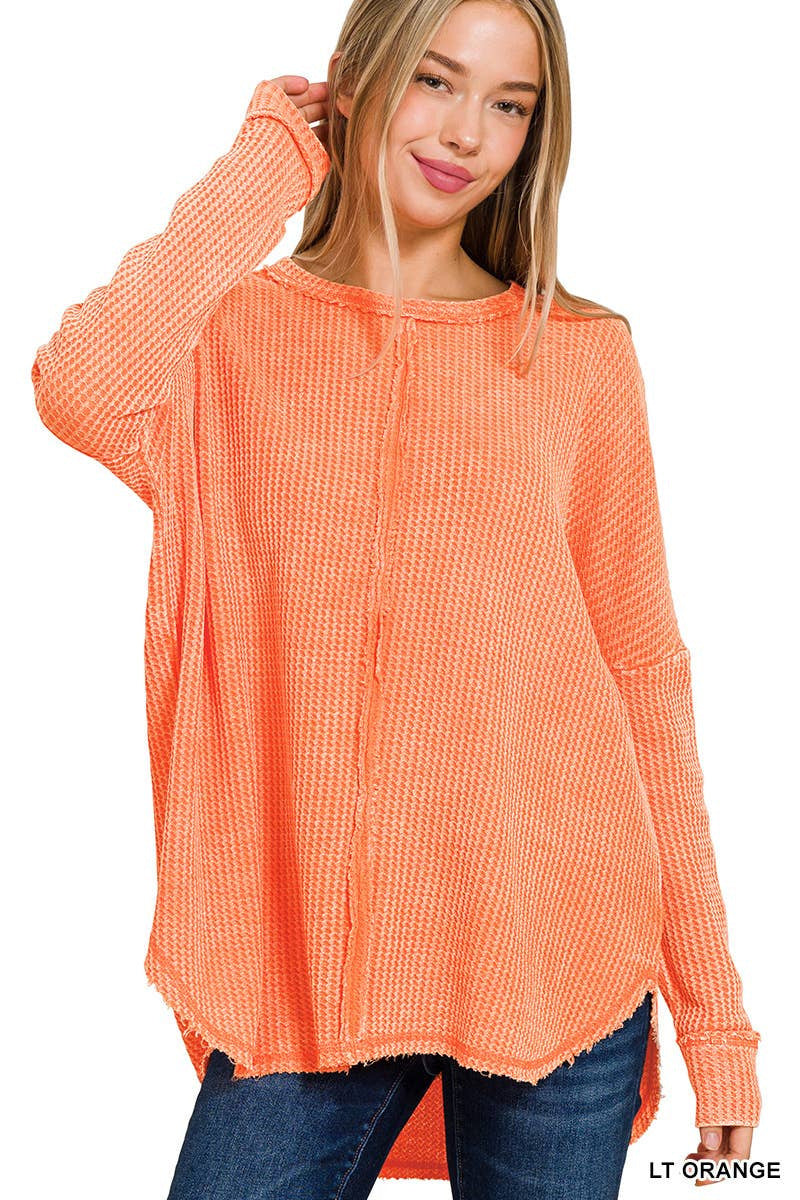 Women's Washed Waffle Back-stitched Long-sleeved Sweatshirt - InsPrint