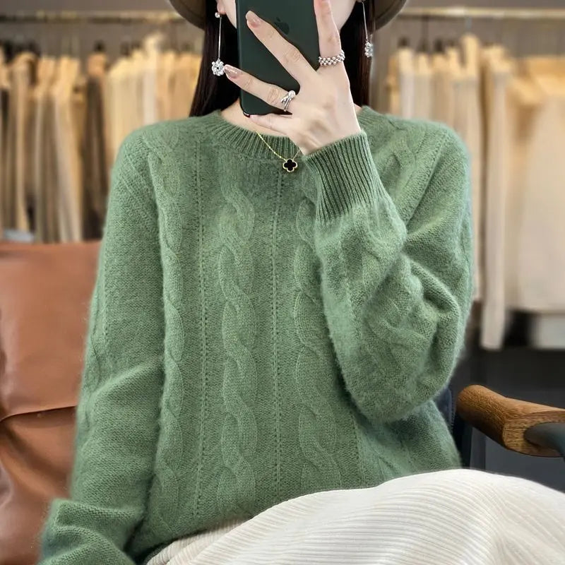 Women's Cable-knit Sweater Knitwear Top Pullover Solid Color Bottoming Sweater - InsPrint