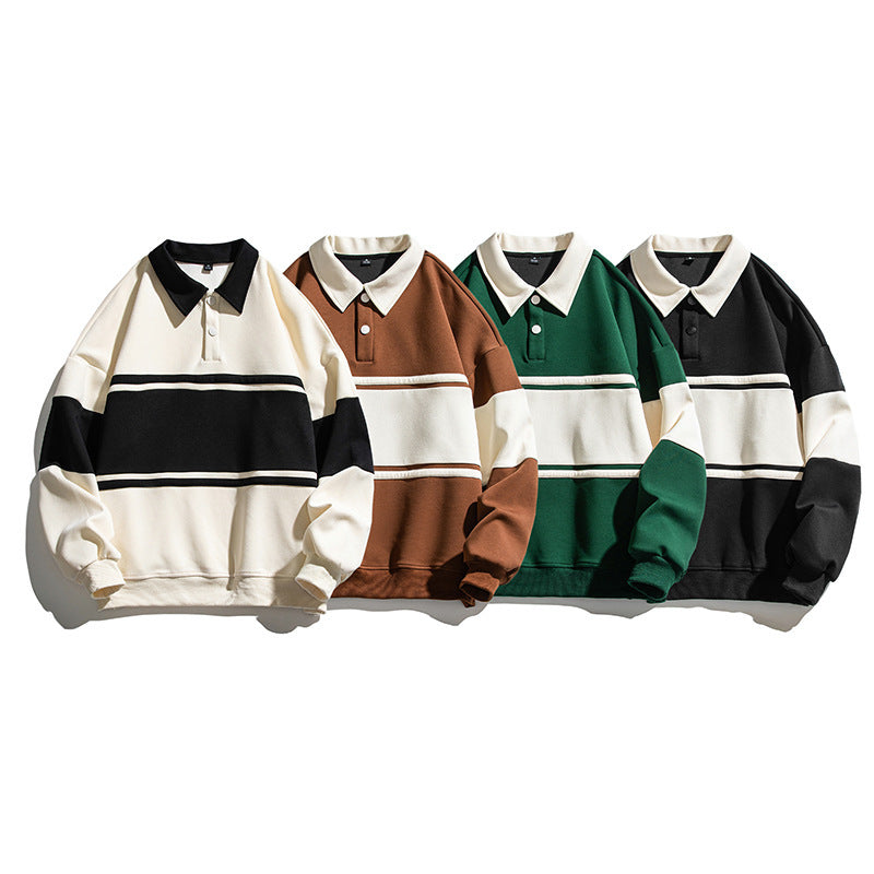 Loose Color Matching Lapel Sweatshirt CJWY1912078