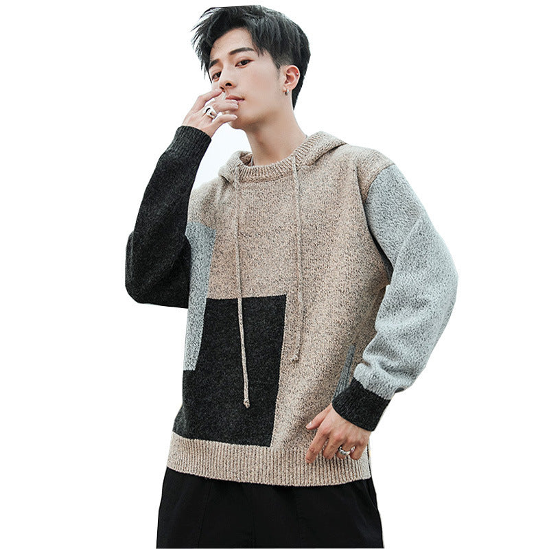 Coarse Twist Hooded Casual Knitted Sweater - InsPrint