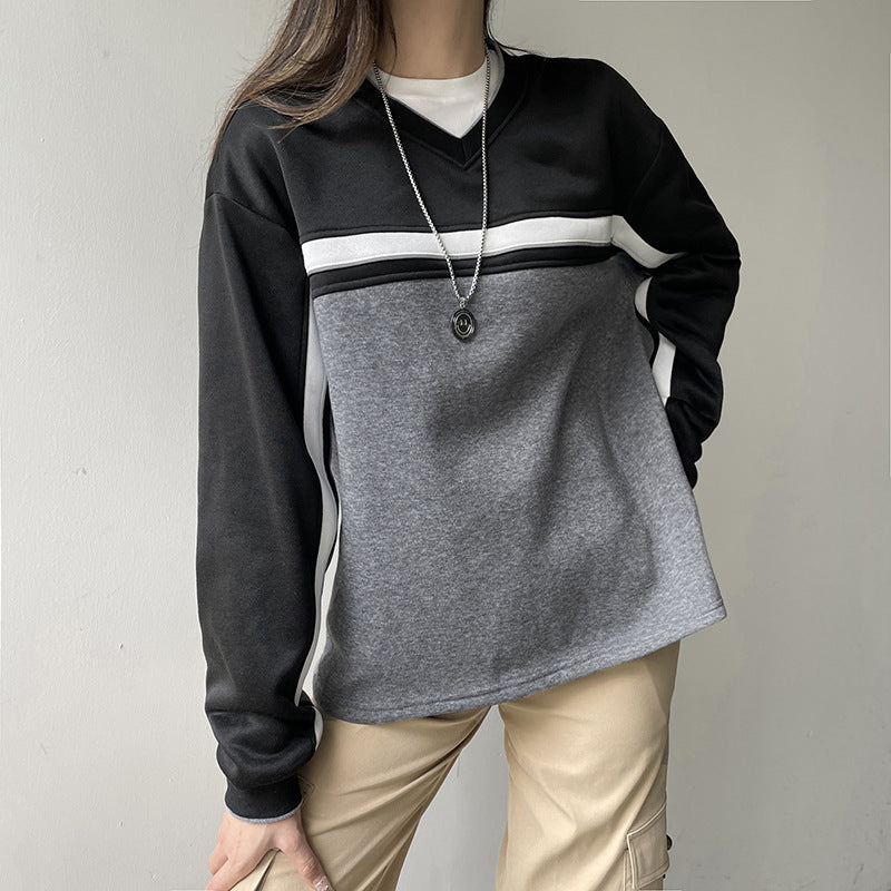 Spliced Contrasting Loose Fitting Sweatshirt Pullover CJWY1912078