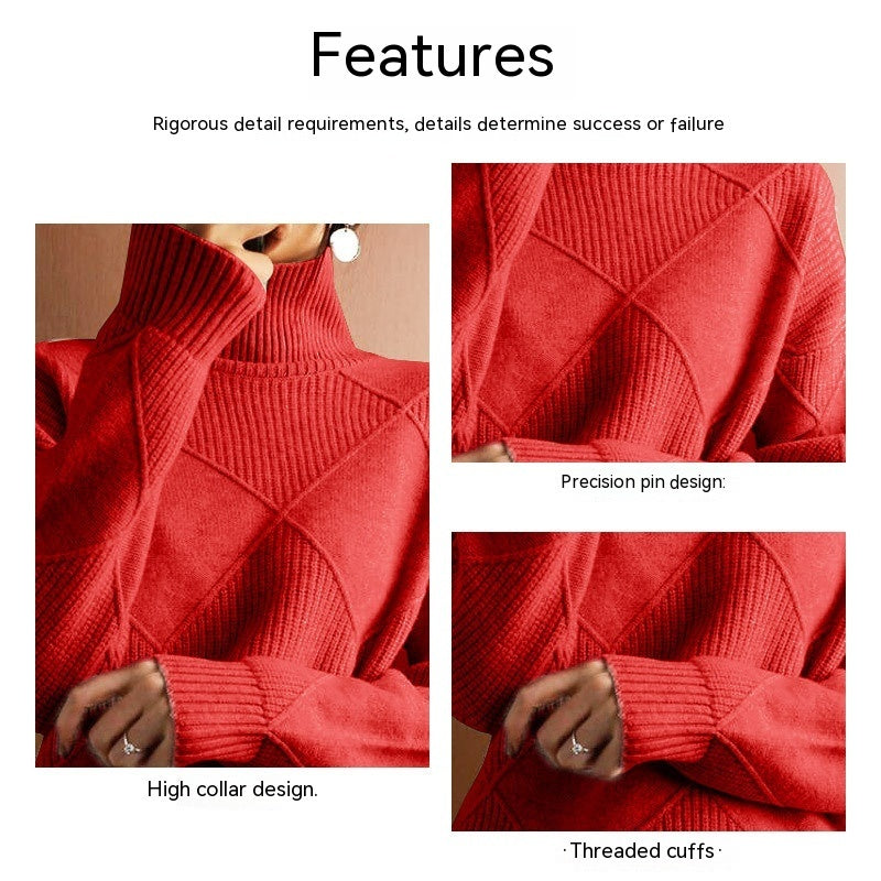 Loose High Collar Warm Sweater Solid Color Knitted Women CJMY1932580