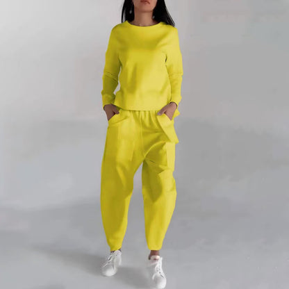 Solid Colour Fashion Sweatshirt With Pockets Loose Trousers CJWY1912078