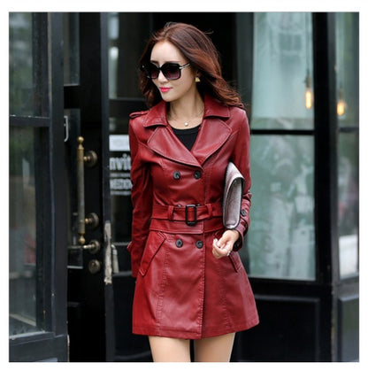 Slim-fit PU leather trench Jacket CJWY1912078