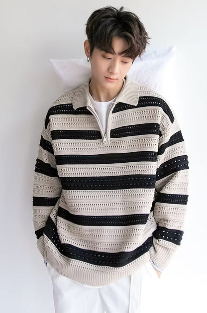 American-style Lazy Striped Design Blouse Loose Men's Vintage Sweater CJWY1912078