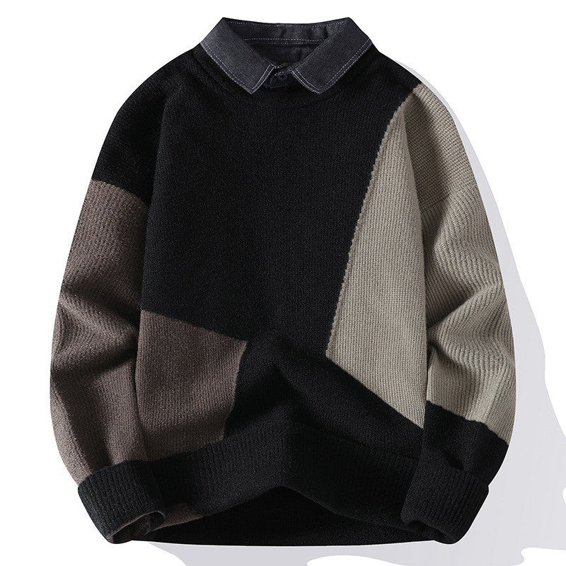 Men's False Two Pieces Sweater Base Knitting Thickened CJWY1912078