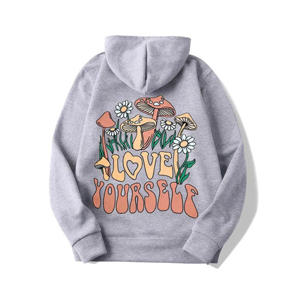 Plus Size Loose Mushroom Slogan Hoodie - InsPrint