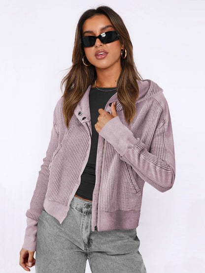 Patchwork Sweater Long Sleeve Cardigan Casual Zipper Top - InsPrint