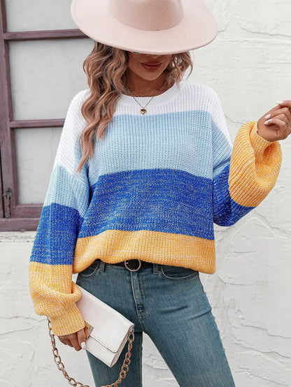 Women's Color-block Crew Neck Sweater - InsPrint