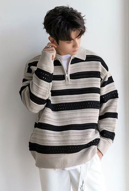 American-style Lazy Striped Design Blouse Loose Men's Vintage Sweater CJWY1912078