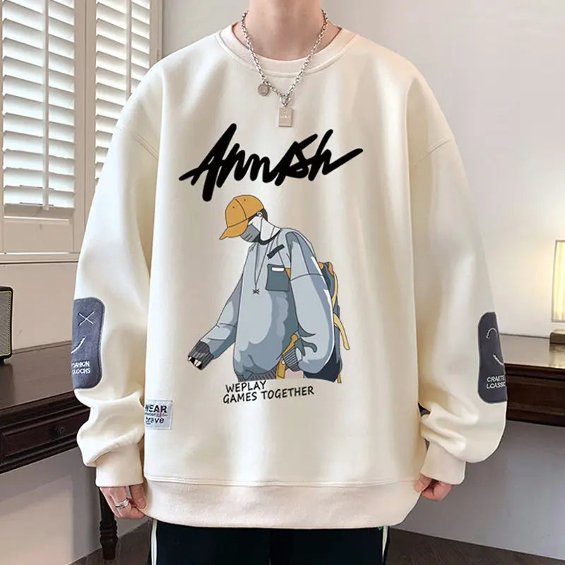 Youth Fleece-lined Thickened Men's Sweater Autumn And Winter Loose Fashion Brand Warm Sweatshirt - InsPrint