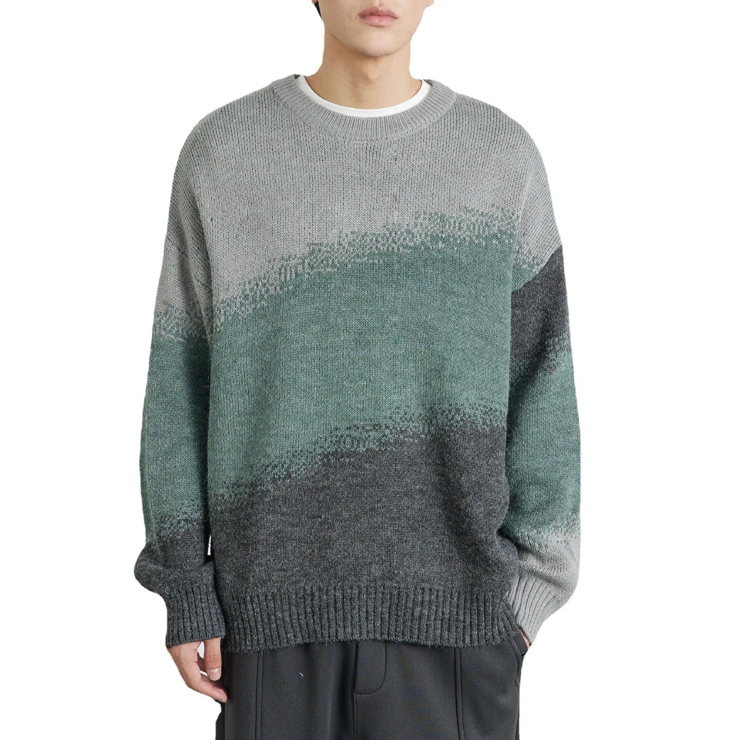 Men's Gradual Color Contrast Round Neck Sweater - InsPrint  - Men's Gradual Color Contrast Round Neck Sweater - InsPrint -  - #tag1# - Men's Gradual Color Contrast Round Neck Sweater - InsPrint