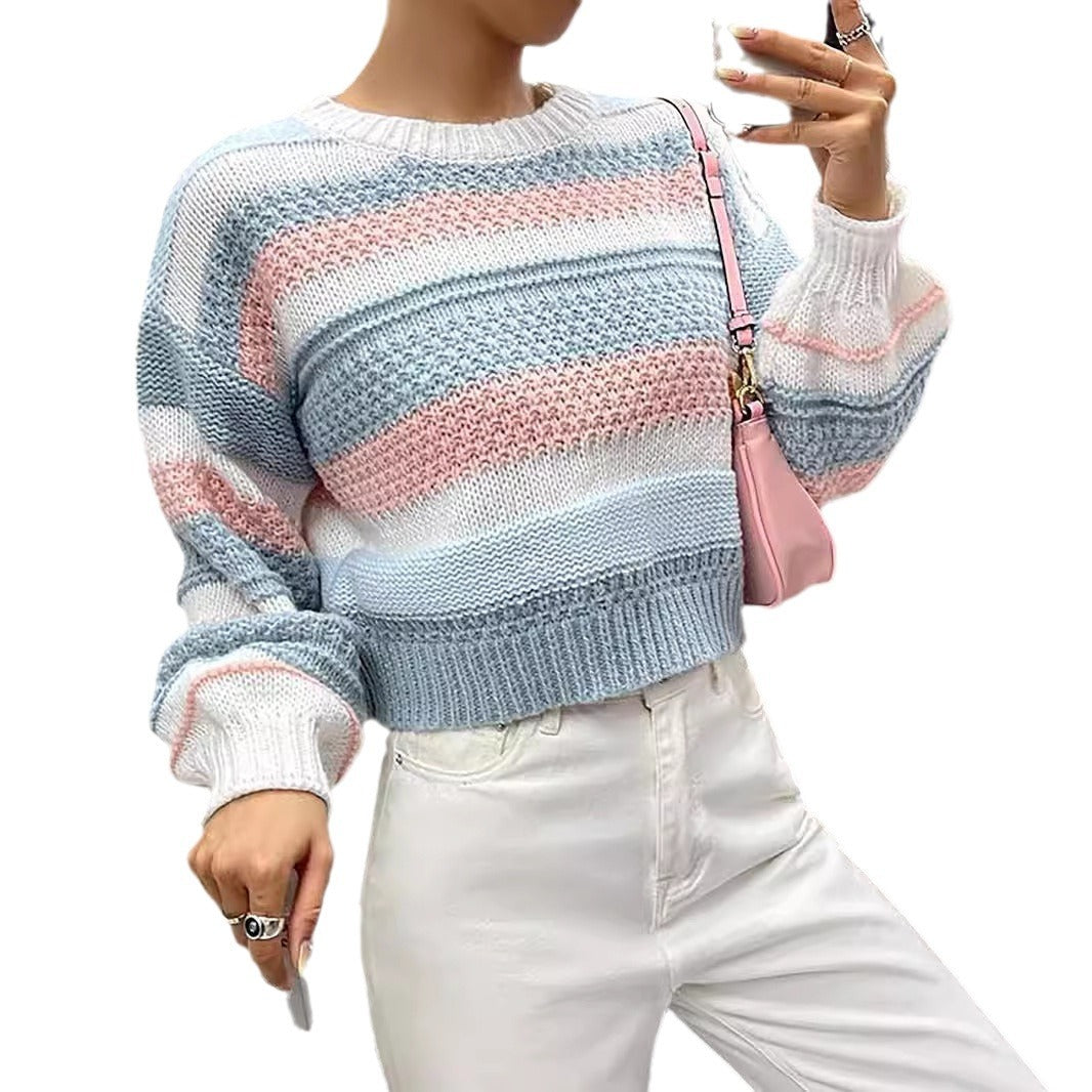 New Contrast Colour Women's Striped Elegant Sweater - InsPrint