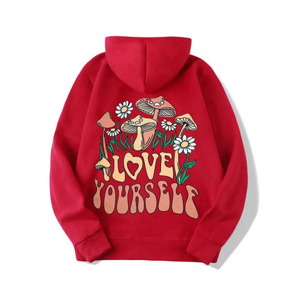 Plus Size Loose Mushroom Slogan Hoodie - InsPrint