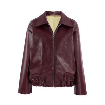 Retro Biker's Style Wine Red Matte Leather Jacket - InsPrint