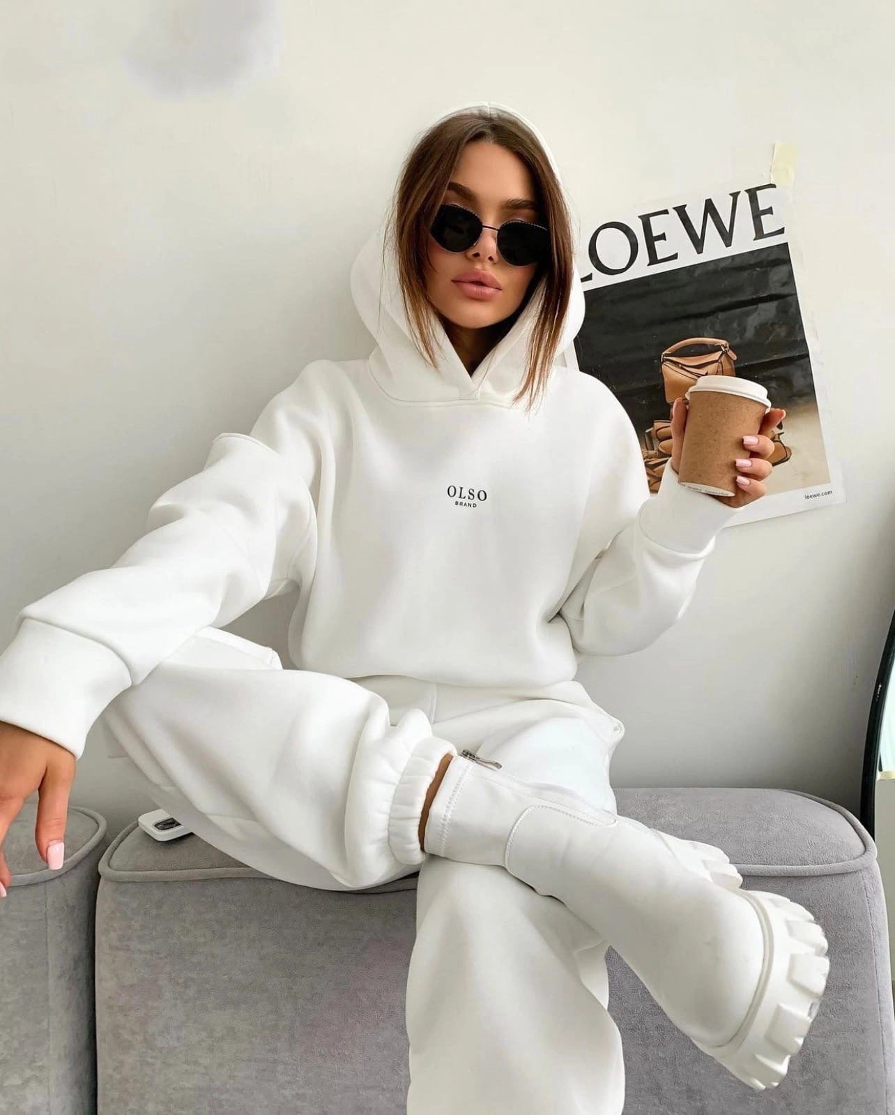 Women's Knitted Fleece Casual Suit Two-piece Set hoodie track - InsPrint