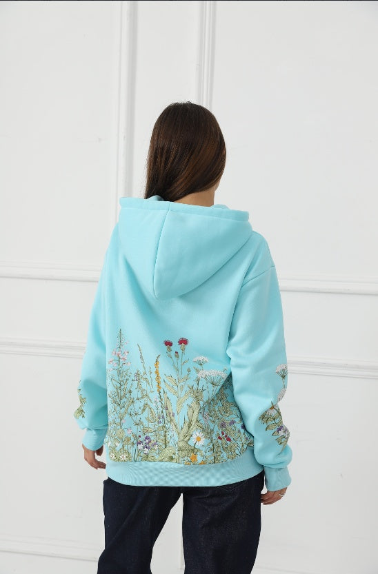 Women's Solid Color Floral Long Sleeved Sweatshirt hoodie CJWY1912078