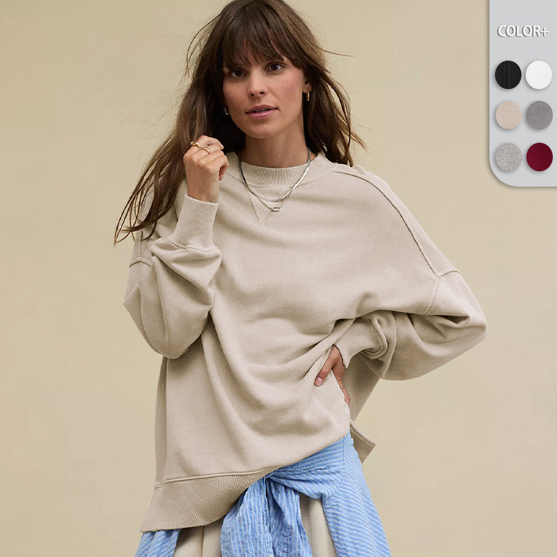 Line Slit Solid Color Loose Sweatshirt CJWY1912078