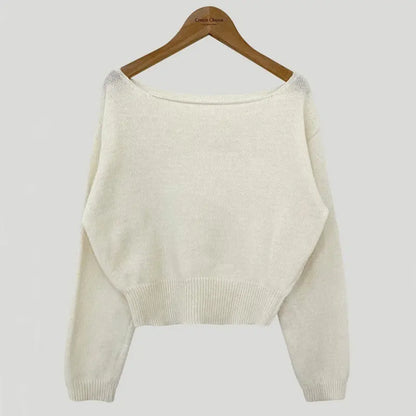 Waist-tight Hem Long Sleeve Pullover Short Sweater - InsPrint