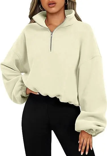 Loose Sport Pullover Hoodie Women Winter Solid Color Zipper Stand Collar Sweatshirt Thick Warm Clothing - InsPrint  - Loose Sport Pullover Hoodie Women Winter Solid Color Zipper Stand Collar Sweatshirt Thick Warm Clothing - InsPrint -  - #tag1# - Loose Sport Pullover Hoodie Women Winter Solid Color Zipper Stand Collar Sweatshirt Thick Warm Clothing - InsPrint