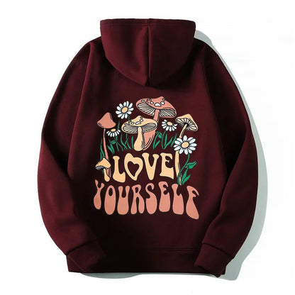 Plus Size Loose Mushroom Slogan Hoodie - InsPrint