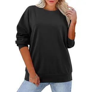 Solid Color Textured Round Neck Sweater - InsPrint