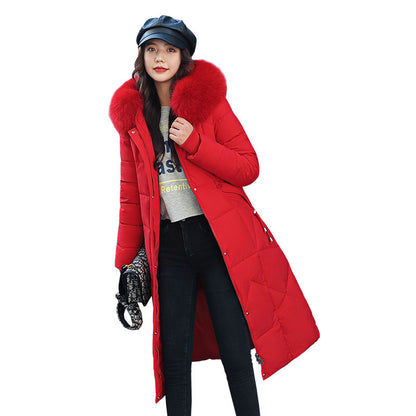 Waist-in-knee Padded Quilted Jacket With Thick Fur Collar - InsPrint