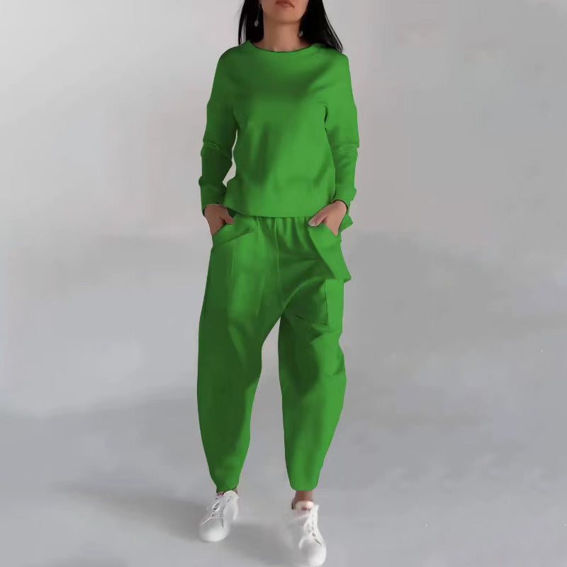 Solid Colour Fashion Sweatshirt With Pockets Loose Trousers CJWY1912078