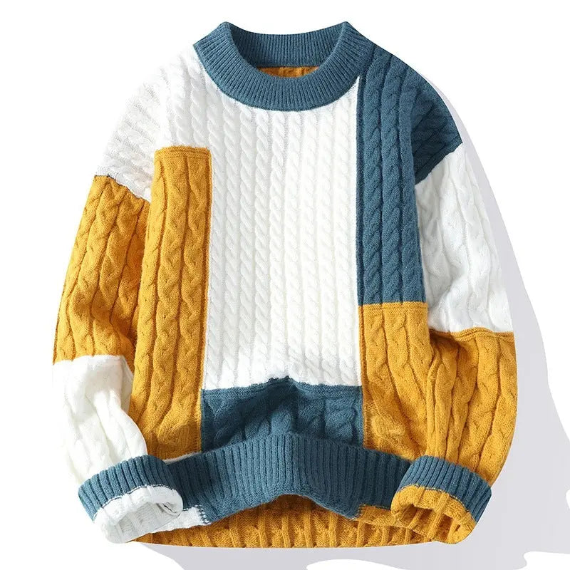 Men's Crew Neck Pullover Sweater Color Contrast Patchwork - InsPrint  - Men's Crew Neck Pullover Sweater Color Contrast Patchwork - InsPrint -  - #tag1# - Men's Crew Neck Pullover Sweater Color Contrast Patchwork - InsPrint