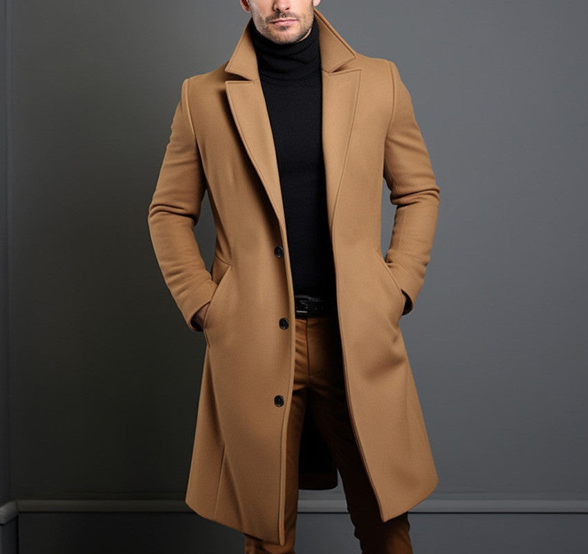 Woollen Men's Mid-length Trench Jacket - InsPrint