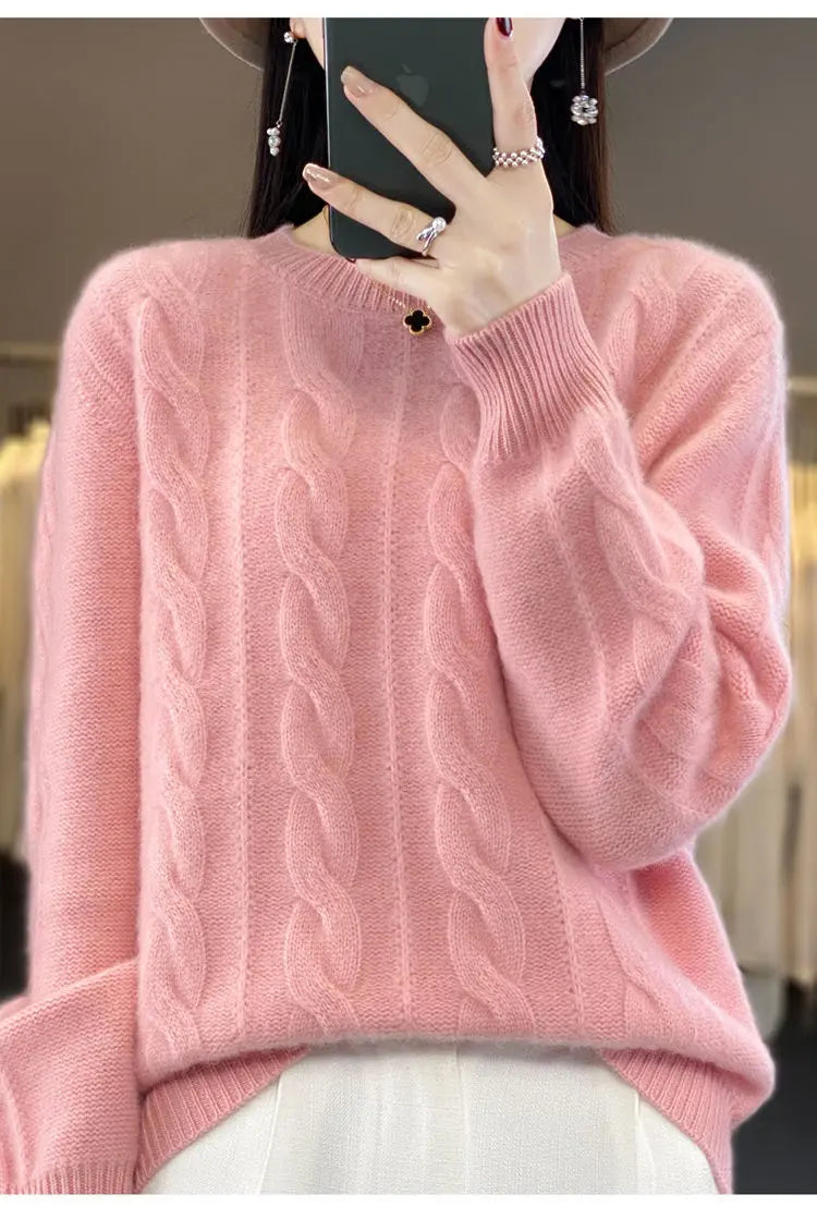 Women's Cable-knit Sweater Knitwear Top Pullover Solid Color Bottoming Sweater - InsPrint