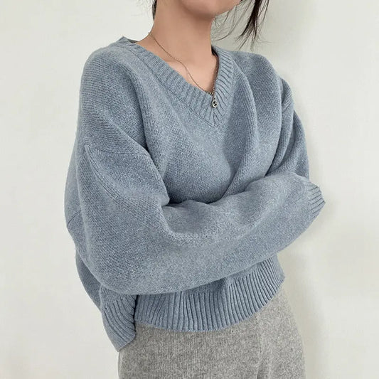 South Korea Basic Style V-neck Pullover Sweater Thermal Knitting - InsPrint