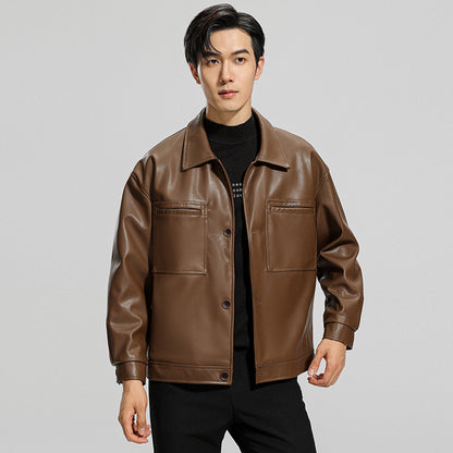 Fashion Youth Motorcycle Leather Coat Lapel Handsome Men's Jacket - InsPrint