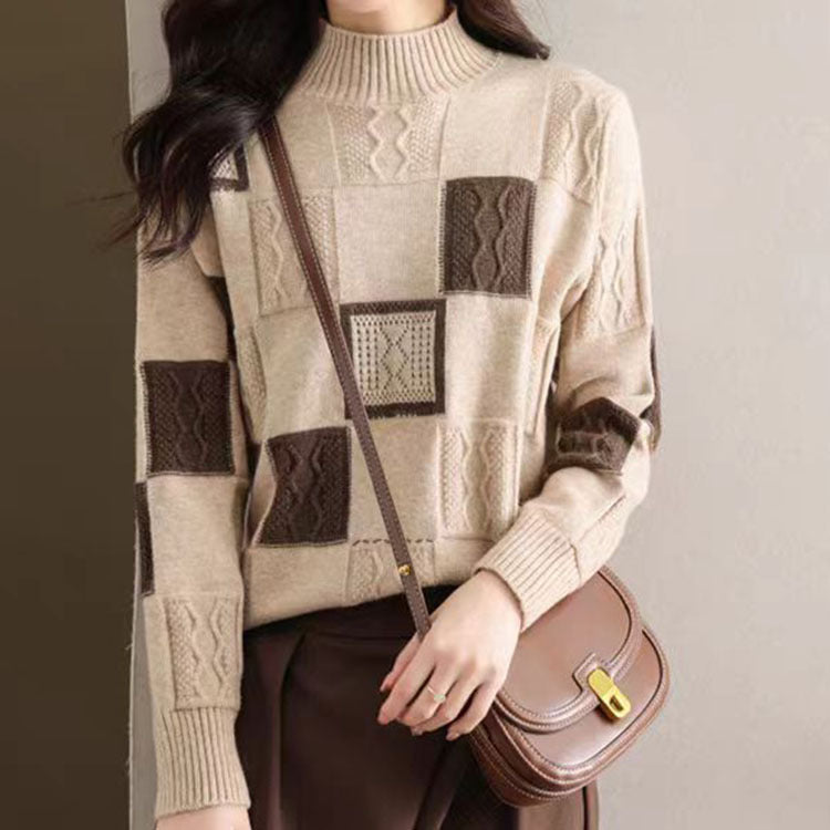 Women's High-grade Color Matching Plaid Sweater CJWY1912078