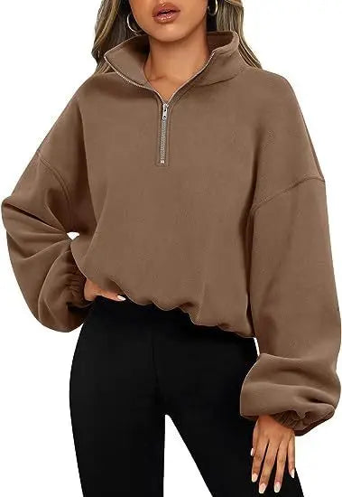 Loose Sport Pullover Hoodie Women Winter Solid Color Zipper Stand Collar Sweatshirt Thick Warm Clothing - InsPrint  - Loose Sport Pullover Hoodie Women Winter Solid Color Zipper Stand Collar Sweatshirt Thick Warm Clothing - InsPrint  - Loose Sport Pullover Hoodie Women Winter Solid Color Zipper Stand Collar Sweatshirt Thick Warm Clothing - InsPrint -  - #tag1# - Loose Sport Pullover Hoodie Women Winter Solid Color Zipper Stand Collar Sweatshirt Thick Warm Clothing - InsPrint