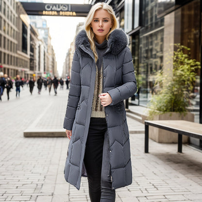 Winter Long Coat With Thickened Fur Collar Straight Slim Cotton-padded Jacket Women CJWY1912078