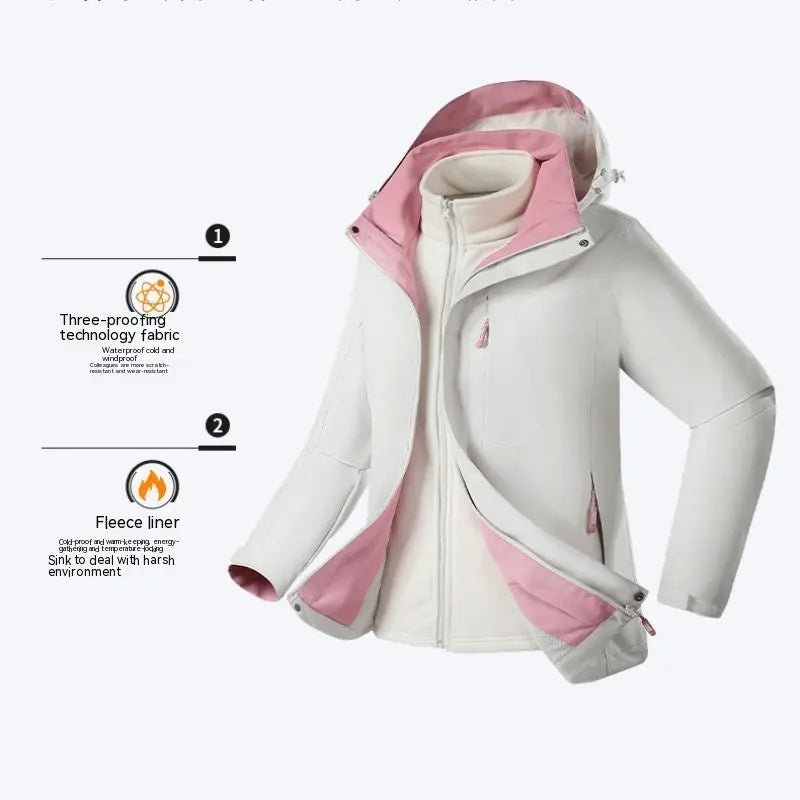 Three-in-one Removable Fleece-lined Thickened Windproof Waterproof Jacket - InsPrint