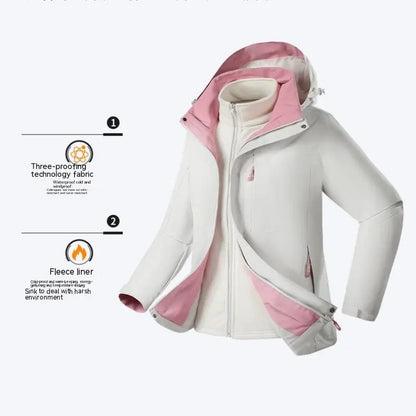 Three-in-one Removable Fleece-lined Thickened Windproof Waterproof Jacket - InsPrint