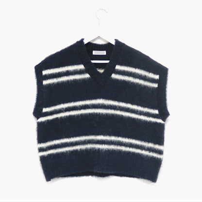 Contrast Colour Striped V-neck Wool Vest Loose Sweater - InsPrint