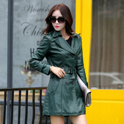 Slim-fit PU leather trench Jacket CJWY1912078