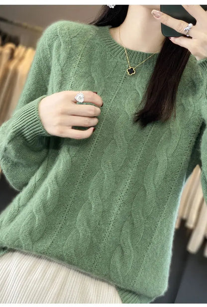 Women's Cable-knit Sweater Knitwear Top Pullover Solid Color Bottoming Sweater - InsPrint